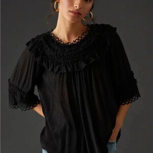 Anthropologie Sz S Ruffled Boho Lace Top